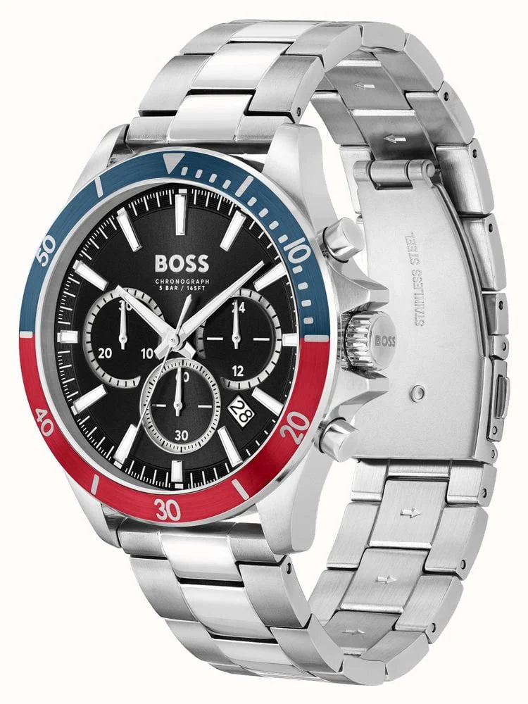 Hugo Boss Troper Chronograph Black Dial Silver Steel Strap 45MM Watch - 1514108