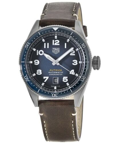 Tag Heuer Autavia Calibre 5 Automatic Blue Dial Brown Leather Strap Watch- WBE5116.FC8266