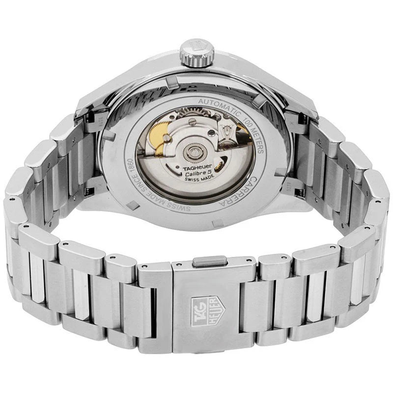 Tag Heuer Carrera Calibre 5 Automatic Black Dial Silver Steel Strap Watch - WAR201A.BA0723