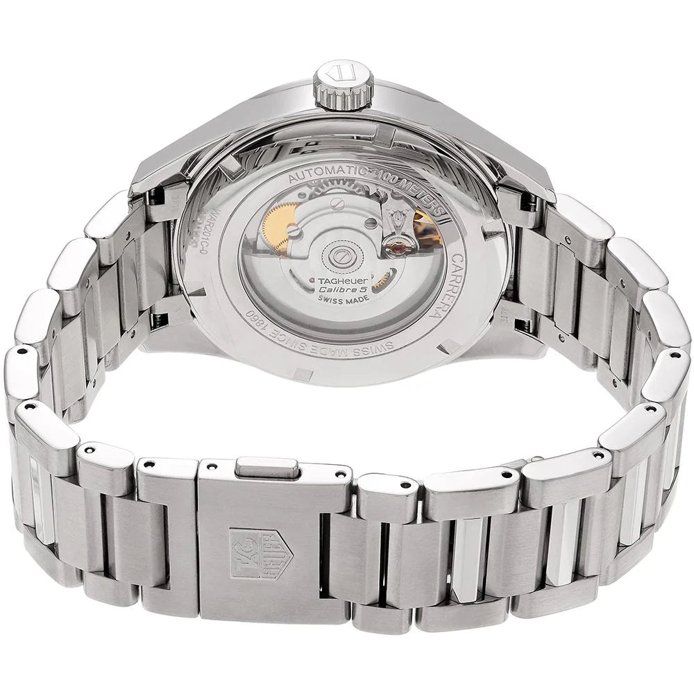 Tag Heuer Carrera Calibre 5 Automatic Black Dial Silver Steel Strap Watch- WAR201C.BA0723