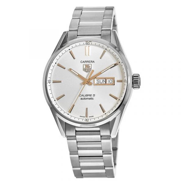 Tag Heuer Carrera Calibre 5 White Dial Silver Steel Strap Watch- WAR201D.BA0723