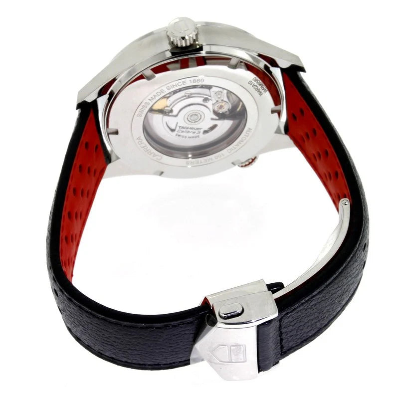 Tag Heuer Carrera Calibre 5 Drive Timer Black Dial Black Leather Strap Watch- WAR2A10.FC6337