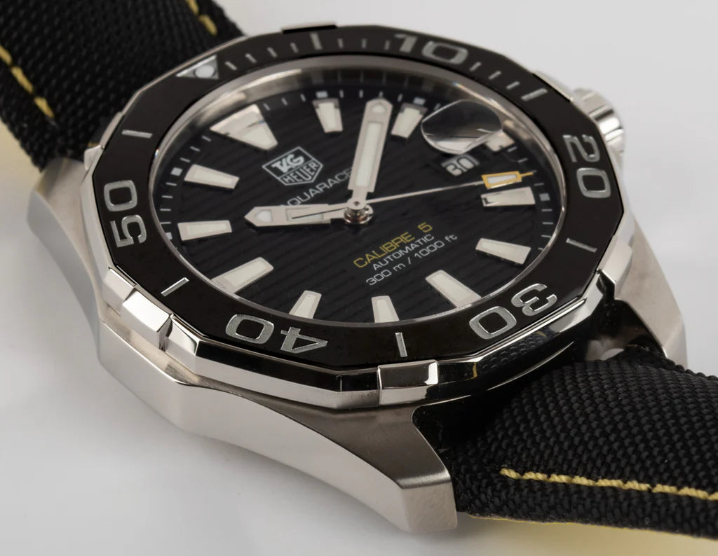 Tag Heuer Aquaracer Calibre 5 Automatic Black Dial Black Nylon Strap Watch- WAY211A.FC6362