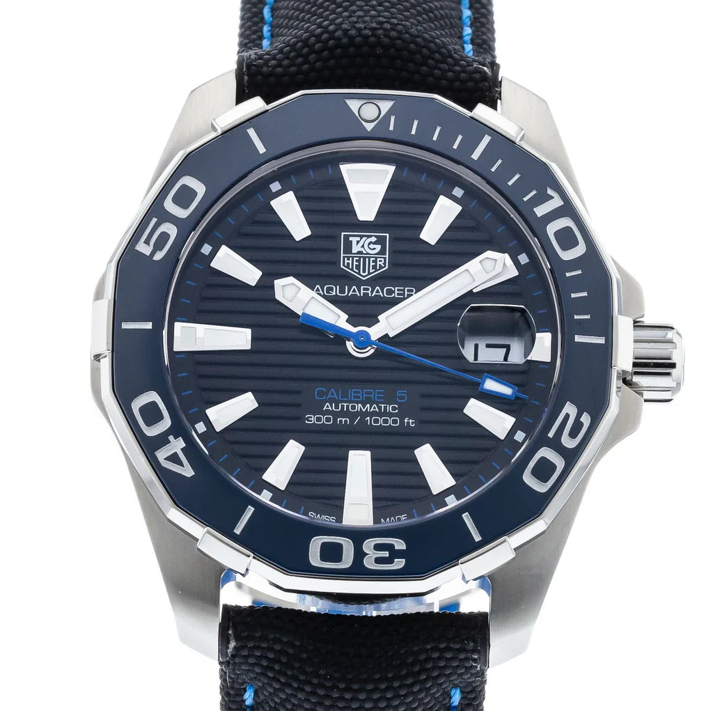 Tag Heuer Aquaracer Calibre 5 Automatic Black Dial Black Nylon Strap Watch- WAY211B.FC6363