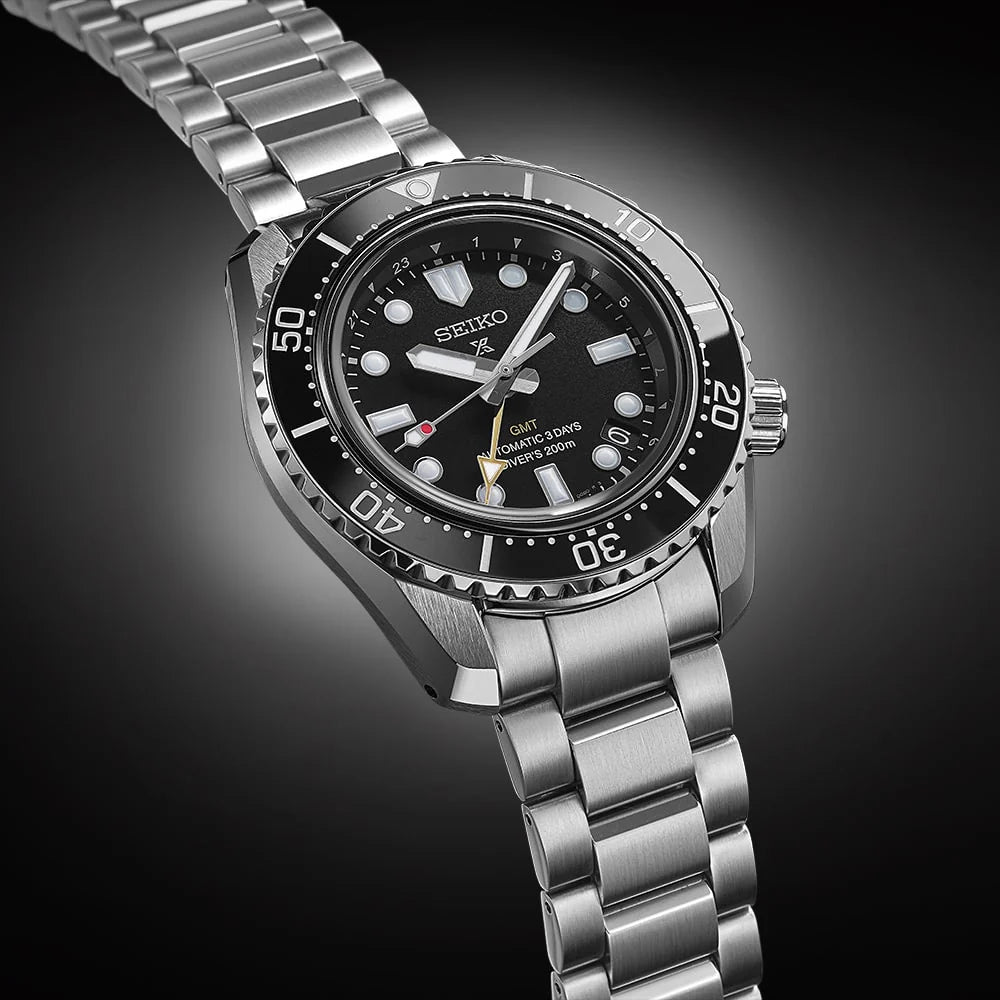 Seiko Prosprex Dark Depths GMT Automatic Black Dial Silver Steel Strap Watch- SPB383J1