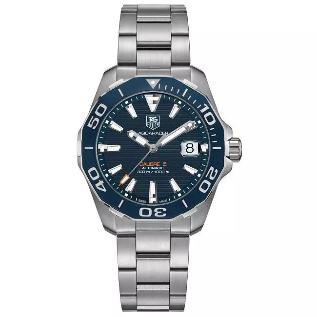 Tag Heuer Aquaracer Calibre 5 Blue Dial Silver Steel Strap Watch- WAY211C.BA0928