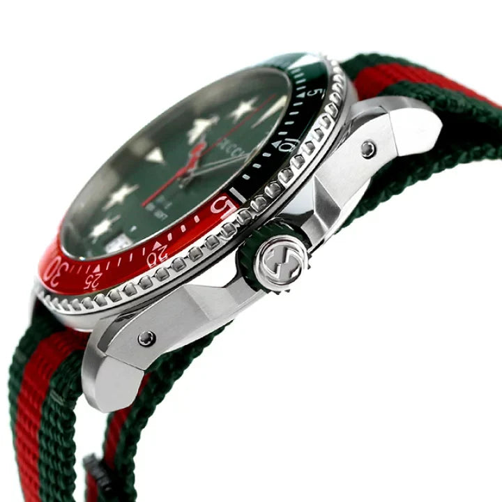 Gucci Dive Quartz Green Dial Two Tone NATO Strap Watch - YA136339