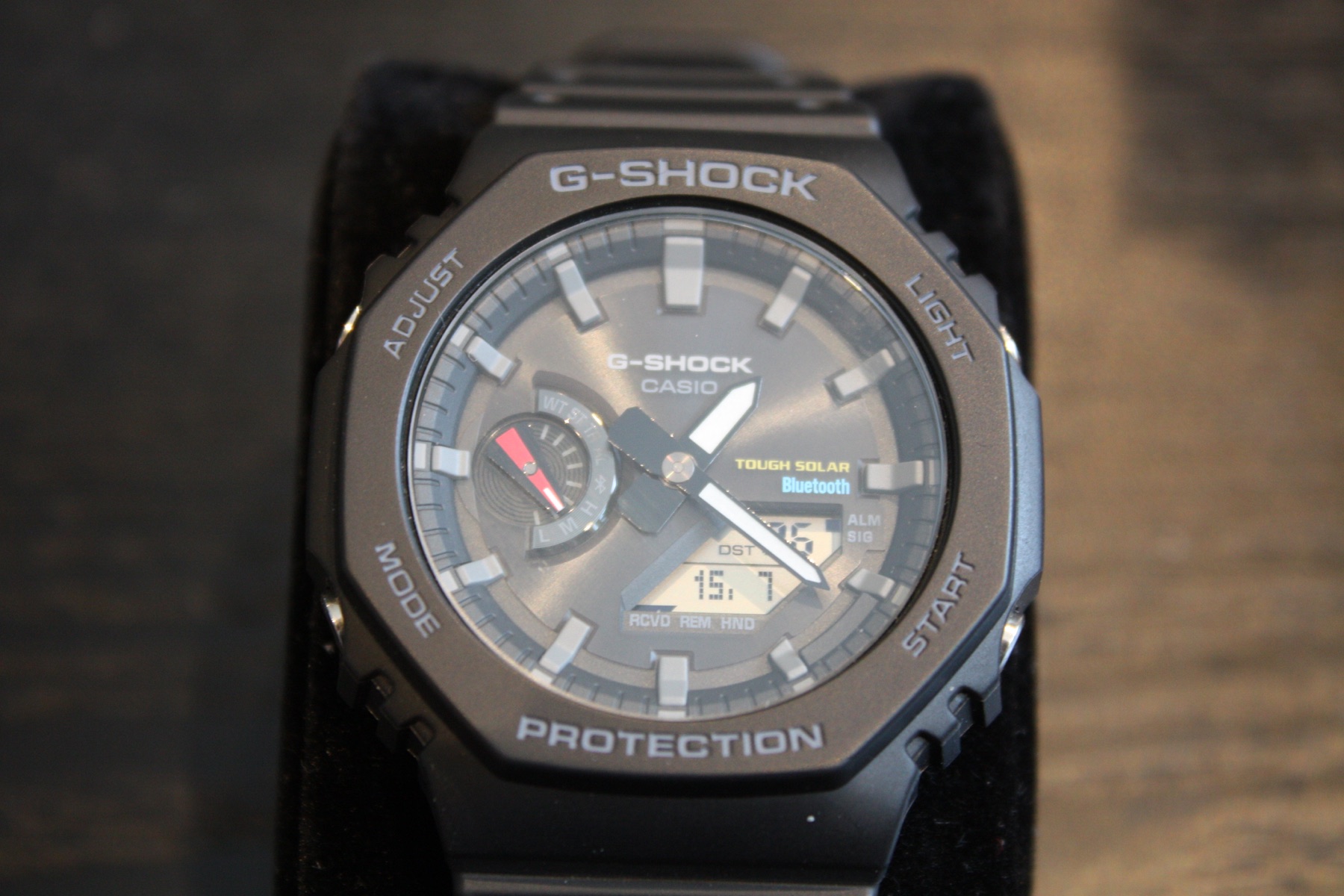 Black Casio G-Shock GA-B2100-1A analog-digital watch with solar and Bluetooth functions