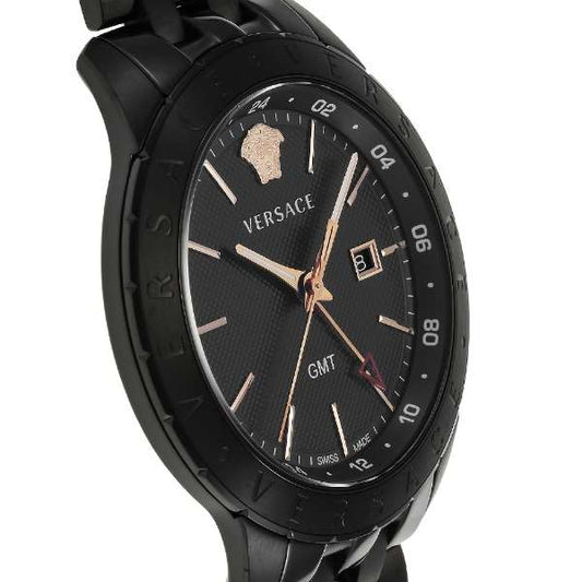 Versace Univers Quartz Black Dial Black Steel Strap Watch- VEBK00618