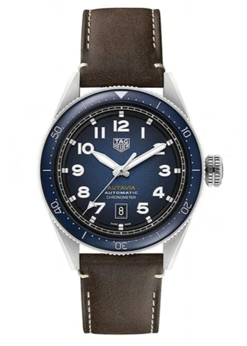 Tag Heuer Autavia Calibre 5 Automatic Blue Dial Brown Leather Strap Watch- WBE5116.FC8266