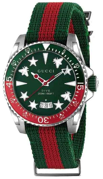 Gucci Dive Quartz Green Dial Two Tone NATO Strap Watch - YA136339