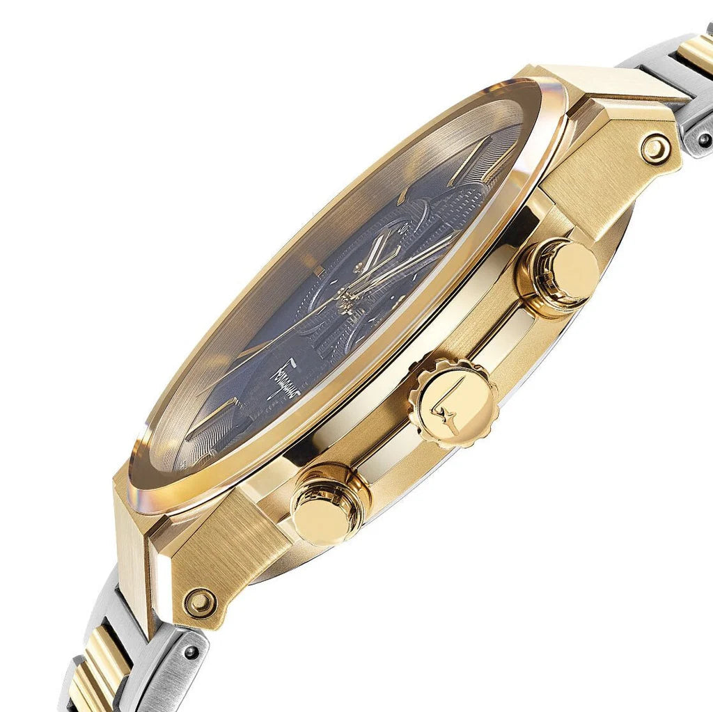 Salvatore Ferragamo Sapphire Chrono Blue Dial Two Tone Steel Strap Watch- SFME00521