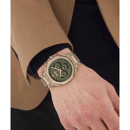 Hugo Boss Classic Chronograph Green Dial Beige Gold Steel Strap Watch  - 1514019