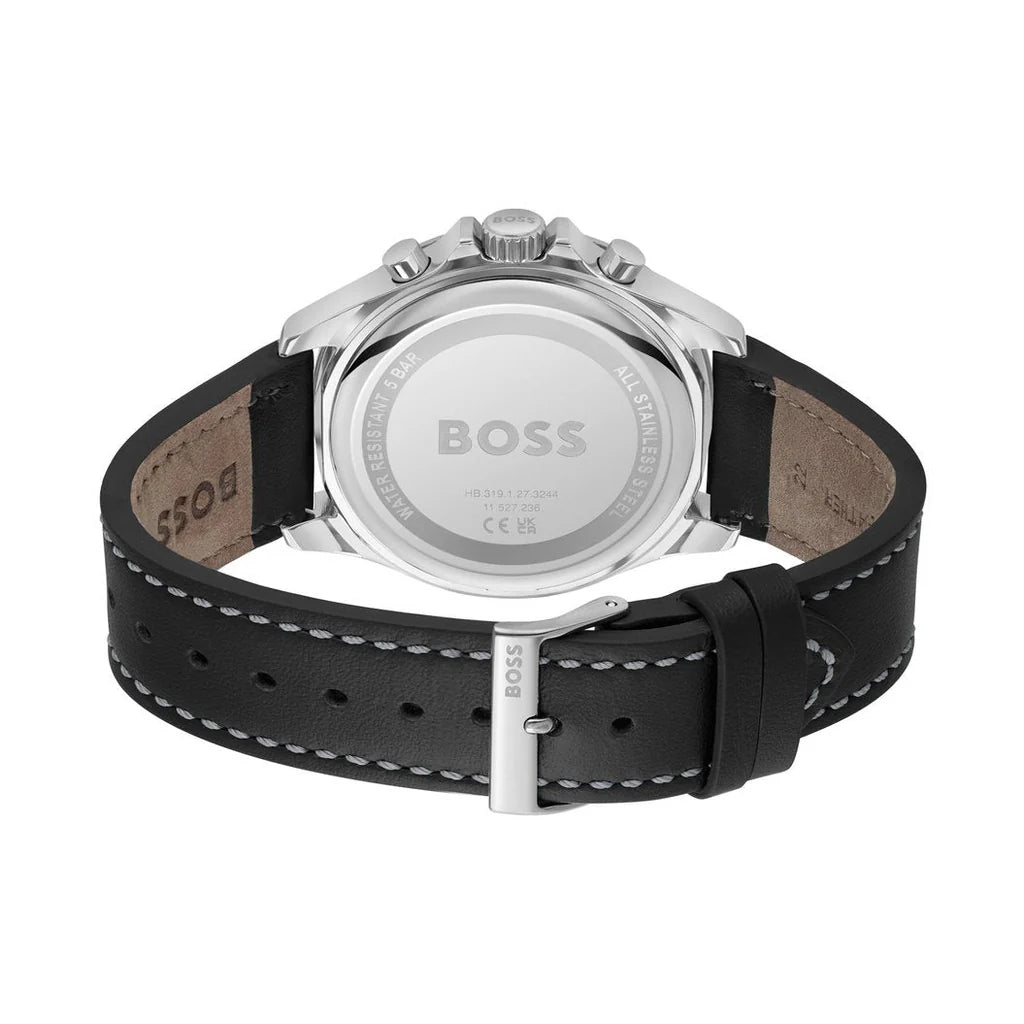 Hugo Boss Troper Chronograph Black Dial Black Leather Strap Watch - 1514099
