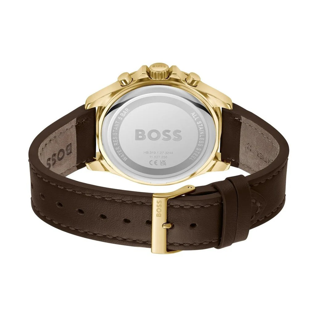 Hugo Boss Troper Chronograph Black Dial Brown Leather Strap Watch - 1514100