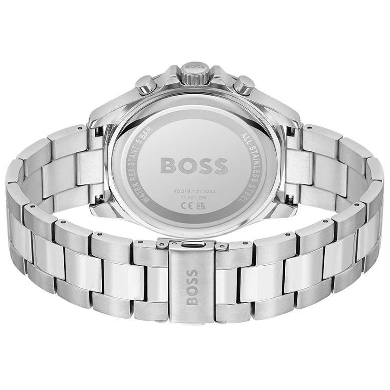 Hugo Boss Troper Chronograph Black Dial Silver Steel Strap Watch - 1514101