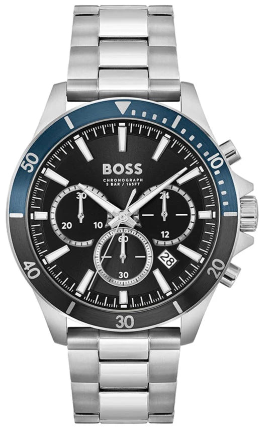 Hugo Boss Troper Chronograph Black Dial Silver Steel Strap Watch - 1514101