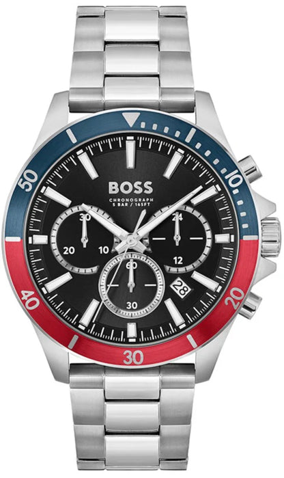 Hugo Boss Troper Chronograph Black Dial Silver Steel Strap 45MM Watch - 1514108
