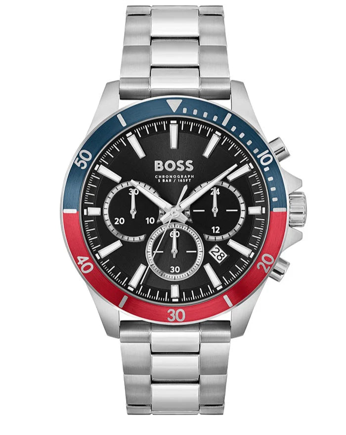Hugo Boss Troper Chronograph Black Dial Silver Steel Strap 45MM Watch - 1514108