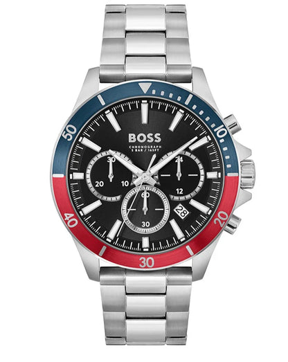 Hugo Boss Troper Chronograph Black Dial Silver Steel Strap 45MM Watch - 1514108