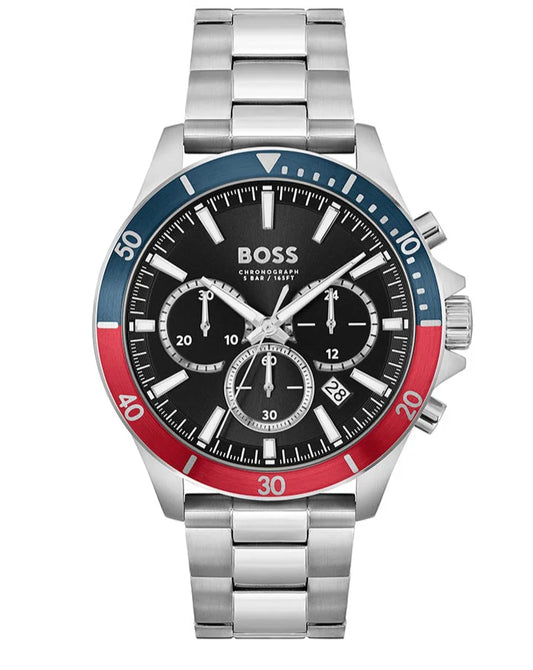 Hugo Boss Troper Chronograph Black Dial Silver Steel Strap 45MM Watch - 1514108