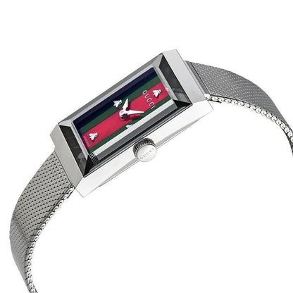 Gucci G Frame Red and Green Dial Silver Mesh Bracelet Watch - YA147401