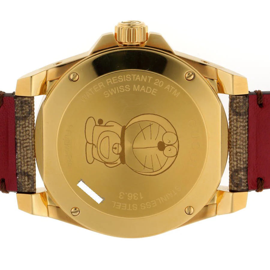 Gucci Dive Doraemon Quartz Brown Dial Brown Leather Strap Watch - YA136335
