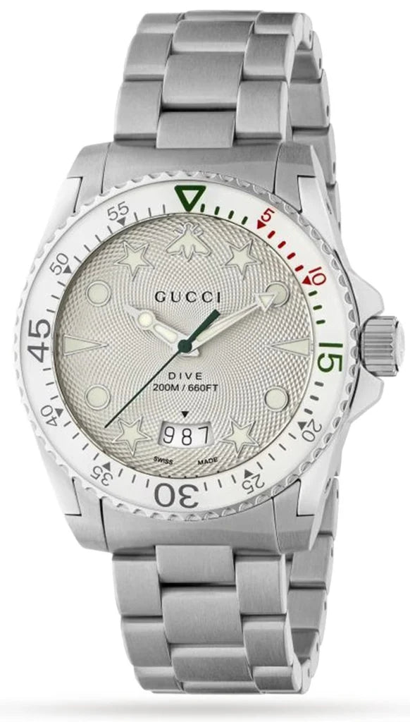 Gucci Dive Quartz White Dial Silver Steel Strap Watch - YA136336