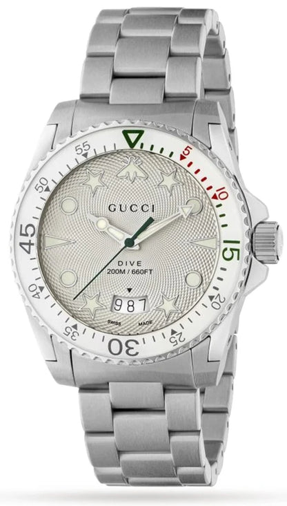 Gucci Dive Quartz White Dial Silver Steel Strap Watch - YA136336