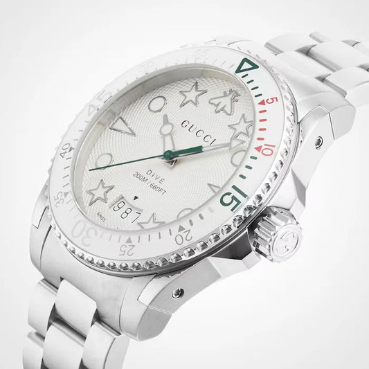 Gucci Dive Quartz White Dial Silver Steel Strap Watch - YA136336