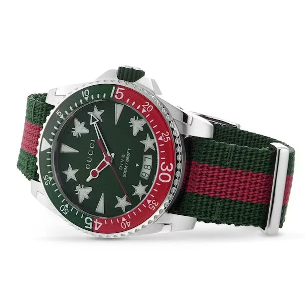 Gucci Dive Quartz Green Dial Two Tone NATO Strap Watch - YA136339