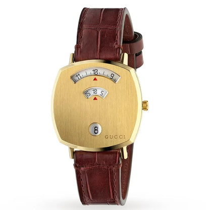 Gucci Grip Quartz Gold Dial Maroon Leather Strap Watch - YA157402