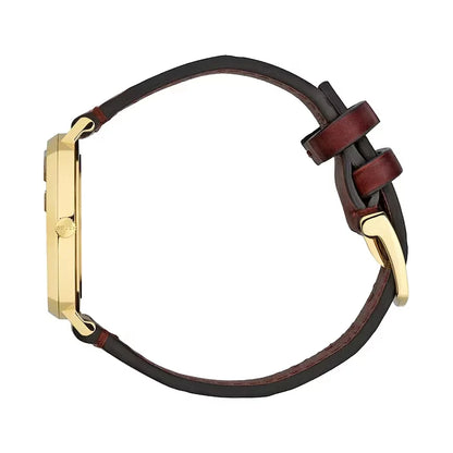 Gucci Grip Quartz Gold Dial Maroon Leather Strap Watch - YA157402