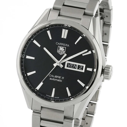 Tag Heuer Carrera Calibre 5 Automatic Black Dial Silver Steel Strap Watch - WAR201A.BA0723