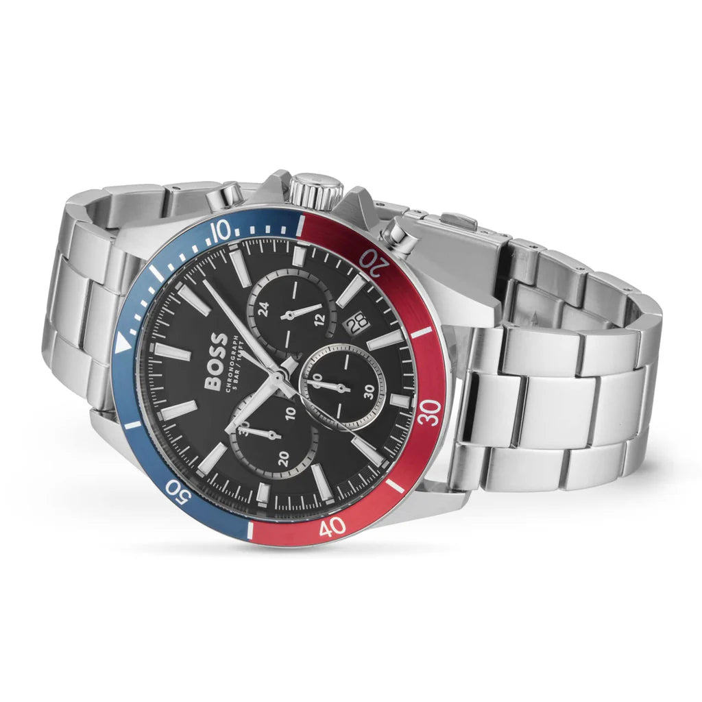 Hugo Boss Troper Chronograph Black Dial Silver Steel Strap 45MM Watch - 1514108