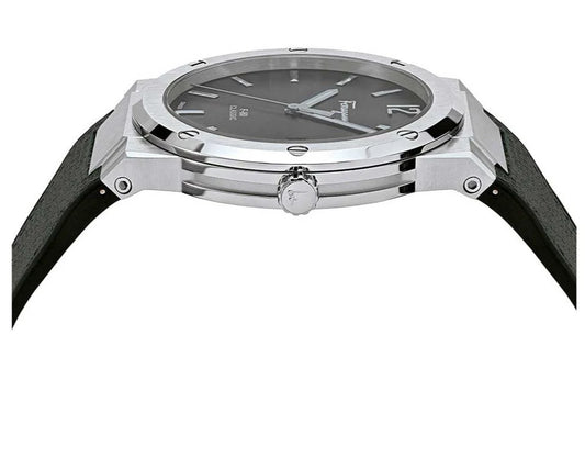 Salvatore Ferragamo F-80 Classic Black Dial Black Leather Strap Watch- SFDT00619