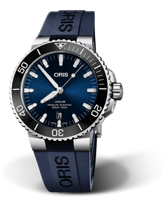 Oris Aquis Date Blue Dial Black Rubber Strap 43.5MM Watch - 0173377304135-0742465EB