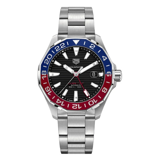 Tag Heuer Aquaracer GMT Caliber 7 Pepsi Black Dial Silver Steel Strap Watch- WAY201F.BA0927