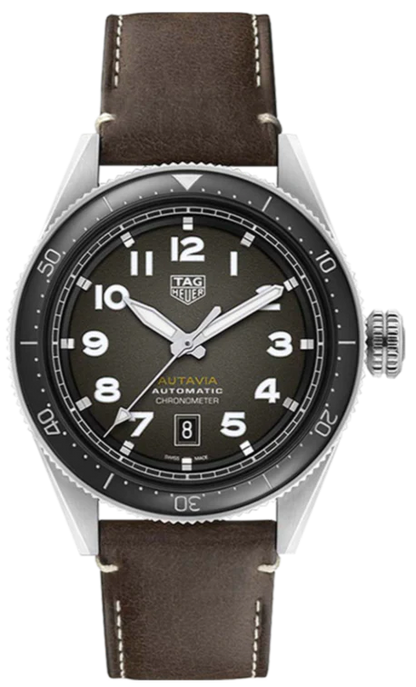 Tag Heuer Autavia Automatic Grey Dial Brown Leather Strap Watch- WBE5114.FC8266