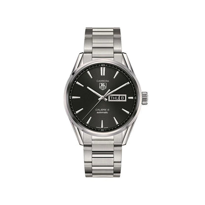 Tag Heuer Carrera Calibre 5 Automatic Black Dial Silver Steel Strap Watch - WAR201A.BA0723