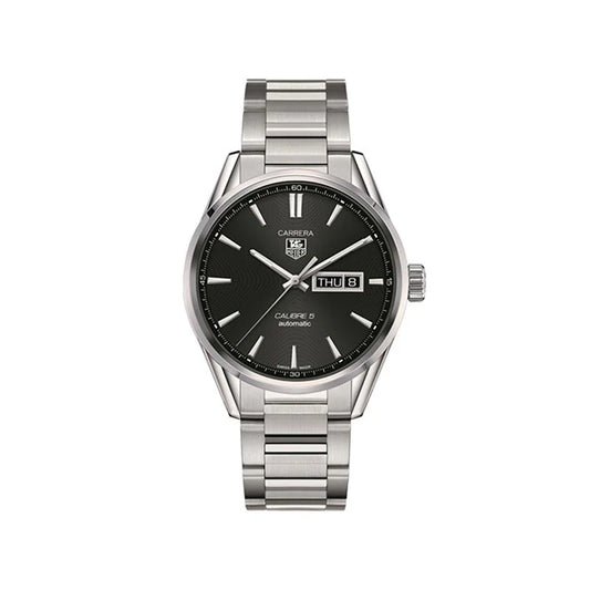 Tag Heuer Carrera Calibre 5 Automatic Black Dial Silver Steel Strap Watch - WAR201A.BA0723