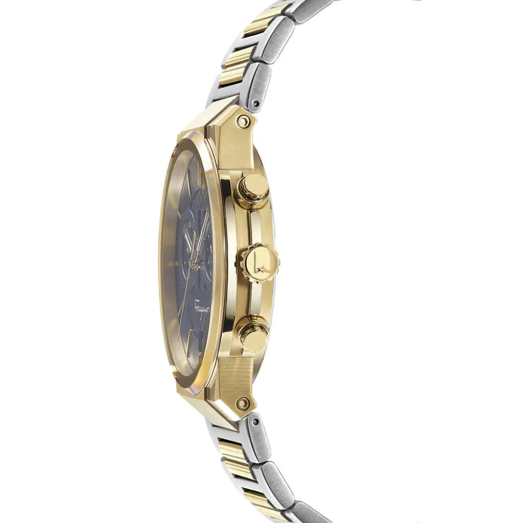 Salvatore Ferragamo Sapphire Chrono Blue Dial Two Tone Steel Strap Watch- SFME00521