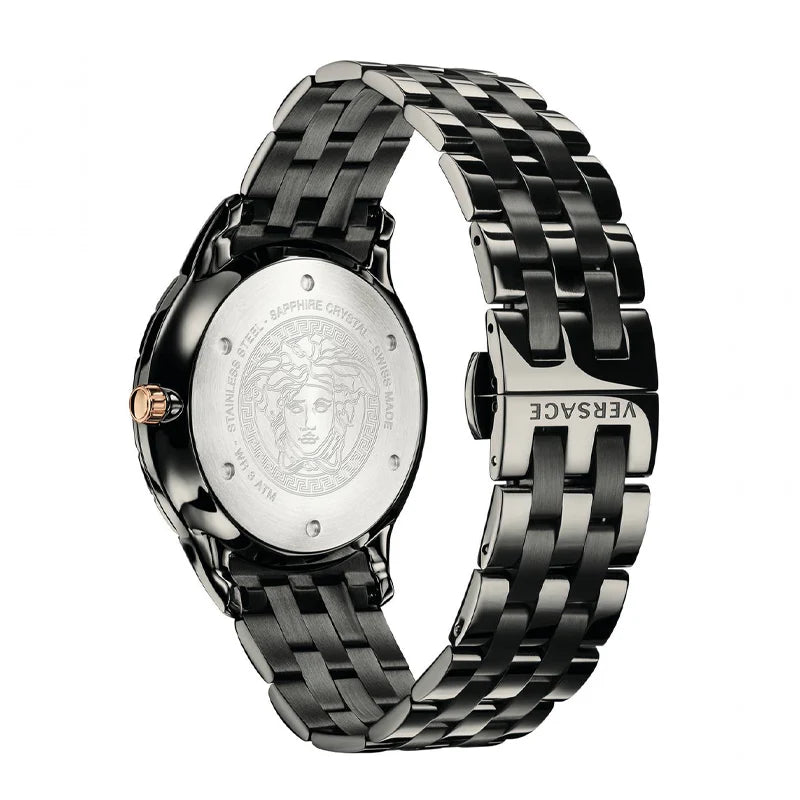 Versace Univers Quartz Black Dial Black Steel Strap Watch- VEBK00618