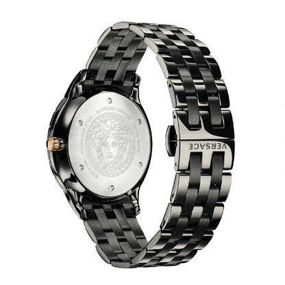 Versace Univers Quartz Black Dial Black Steel Strap Watch- VEBK00618