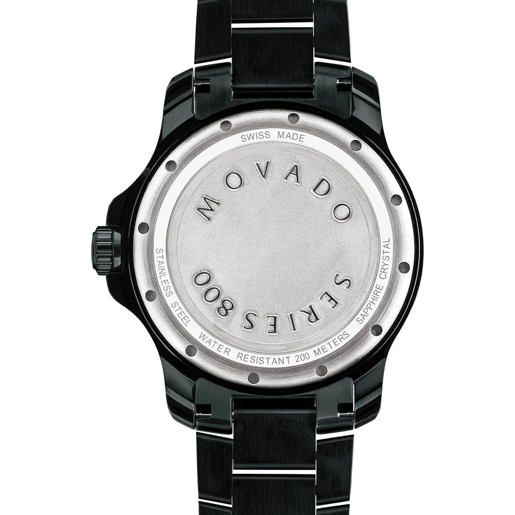 Movado Series 800 Black Dial Black Steel Strap Watch- 2600143