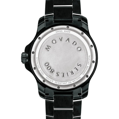 Movado Series 800 Black Dial Black Steel Strap Watch- 2600143