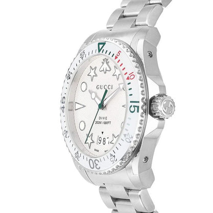 Gucci Dive Quartz White Dial Silver Steel Strap Watch - YA136336