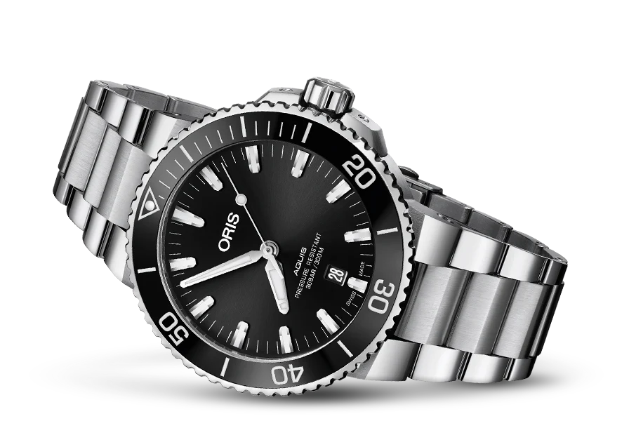 Oris Aquis Date Black Dial Silver Steel Strap 43.5MM Watch - 0173377304134-0782405PEB