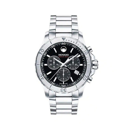 Movado Series 800 Chronograph Black Dial Silver Steel Strap Watch- 2600110