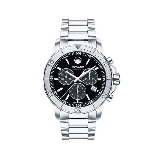 Movado Series 800 Chronograph Black Dial Silver Steel Strap Watch- 2600110